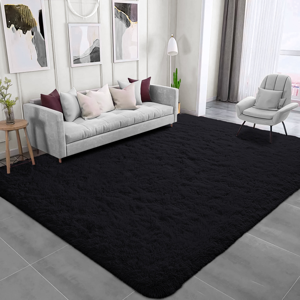 (BLACK, 120 X 170) Extra Large Shaggy Rugs Living Room Runner Carpet