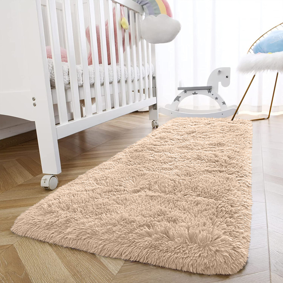 (BEIGE, 80 X 150) Extra Large Shaggy Rugs Living Room Runner Carpet