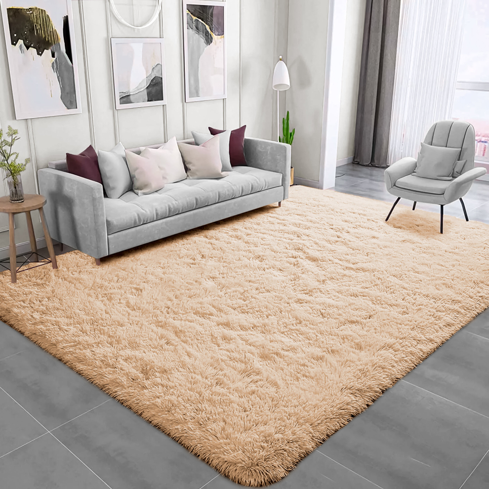 (BEIGE, 200 X 290) Extra Large Shaggy Rugs Living Room Runner Carpet