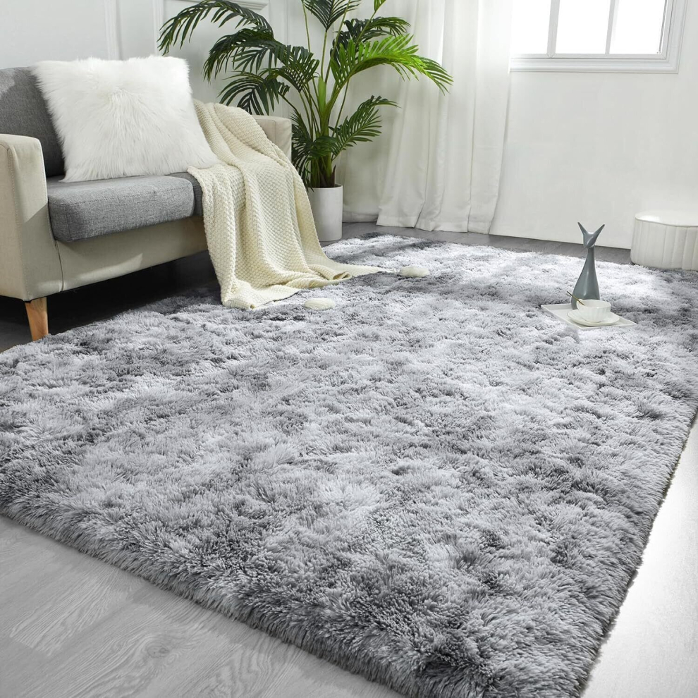 (SILVER, 200 X 290) Extra Large Shaggy Rugs Living Room Runner Carpet