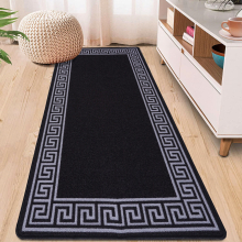 (Black Grey, 40x60cm) NON SLIP THICK HALLWAY RUNNER SHAGGY RUG GREEK KEY