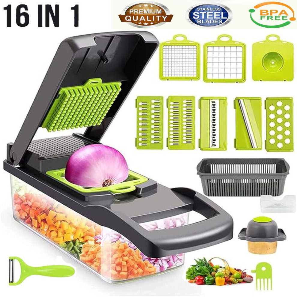 New Sunukerr 16 In 1 Vegetable Chopper Salad Fruit Mandolin Slicer Food Dicer Cutter Peeler..