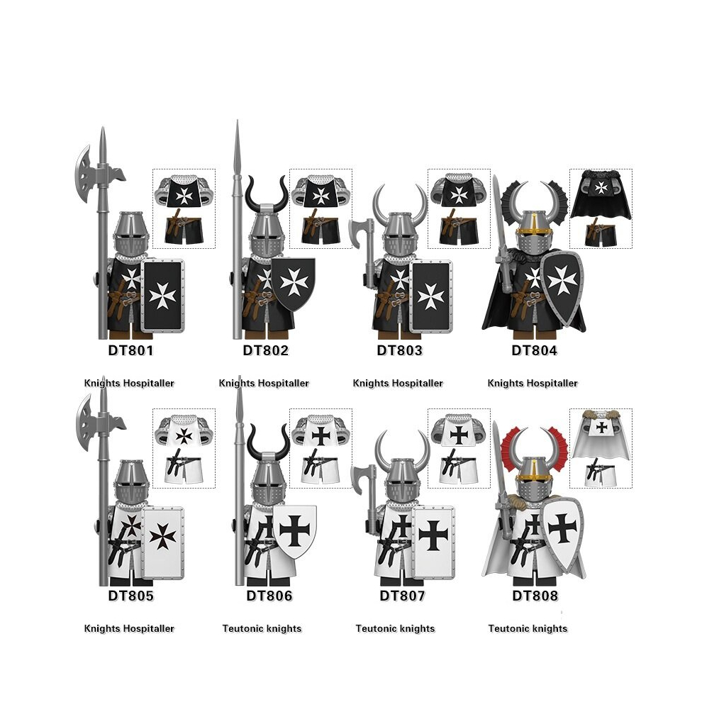 Bysion 8Pcs Medieval Crusader Temple Holy Sepulcher Teutonic Hospital Heavy Armor Knight Minifigure