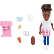 Barbie Spielzeug, Chelsea Puppe und Zubehör Barista Set, Mit 7 Themenstücken