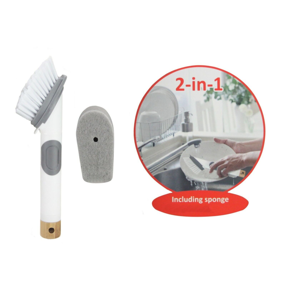 Dish Washing Up Brush Sponge With Liquid Soap Dispenser Scrubber Pad