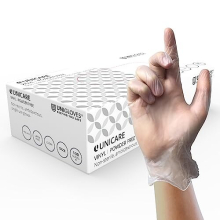 Unigloves Unicare Vinyl Multipurpose Disposable Gloves, Powder Free, Latex Free, Medium Weight, Box of 100 Gloves, Clear, Size Medium GS0063