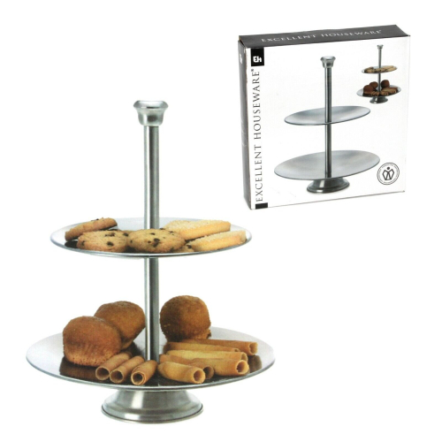 Cake Stand 2 Tier Layer Stainless Steel Round Serving Display Platter