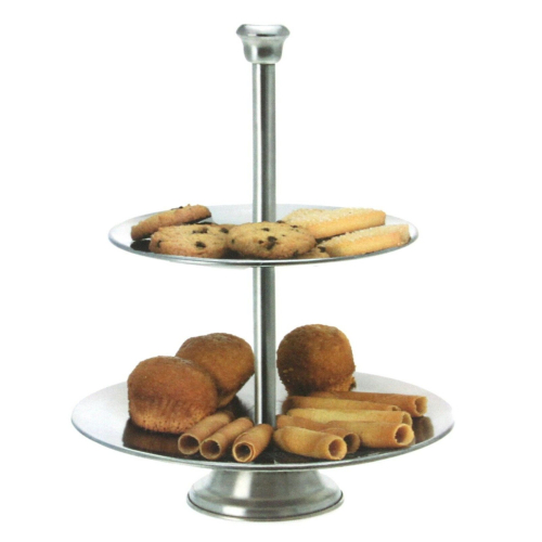 Cake Stand 2 Tier Layer Stainless Steel Round Serving Display Platter 1