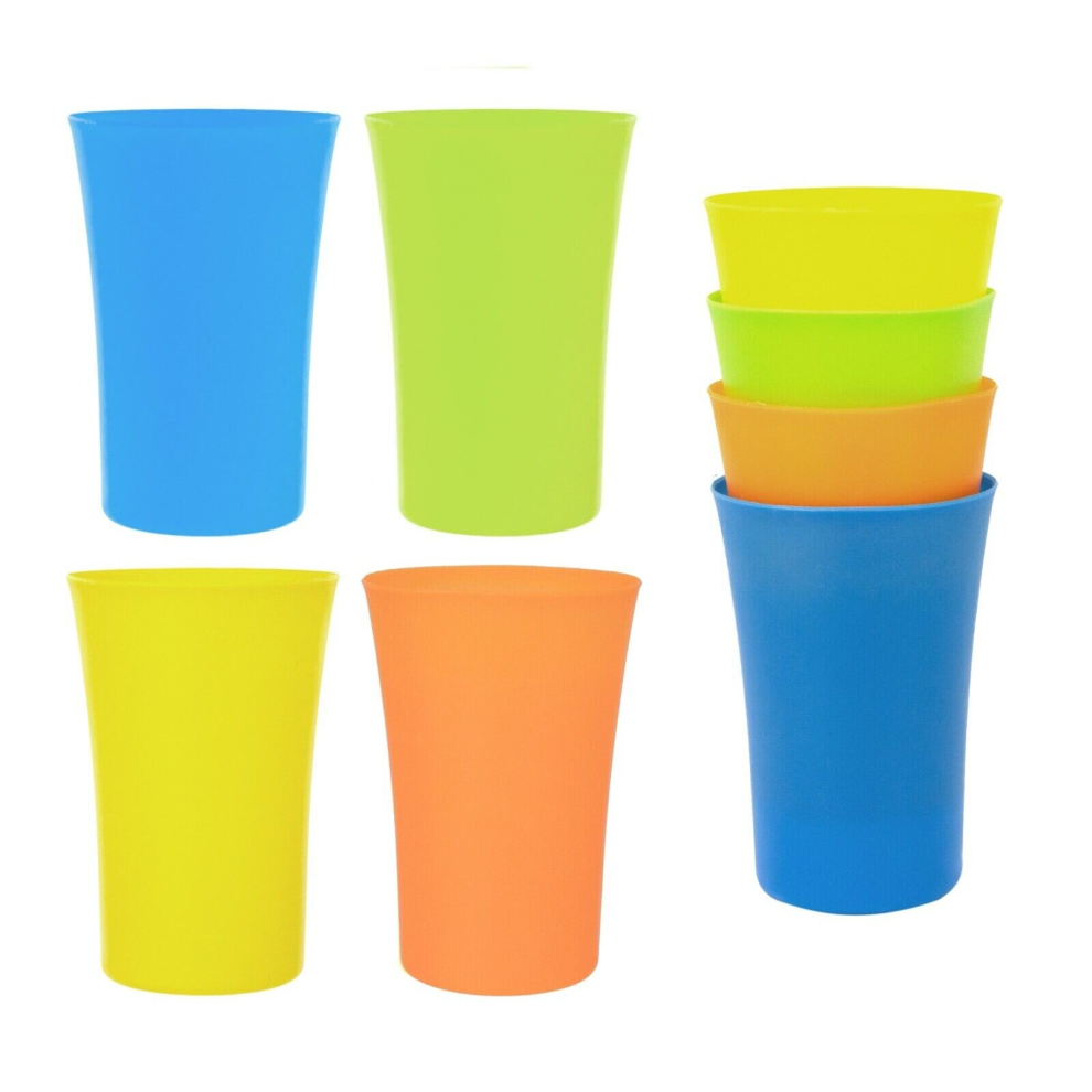 4 x Stackable Coloured Drinks Glasses Plastic Water Kid Tumblers 450ml