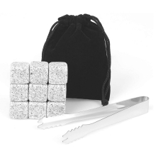 Whiskey Ice Stones Rocks Reusable Granite Cubes Scotch Pouch Tongs