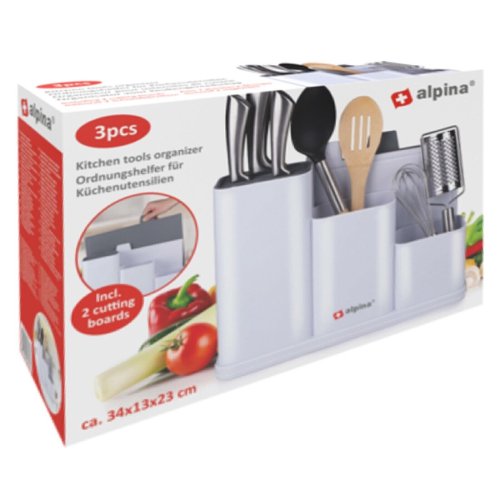 Alpina Kitchen Cutlery Organiser 3 Pcs Caddy Storage Utensil Holder Board