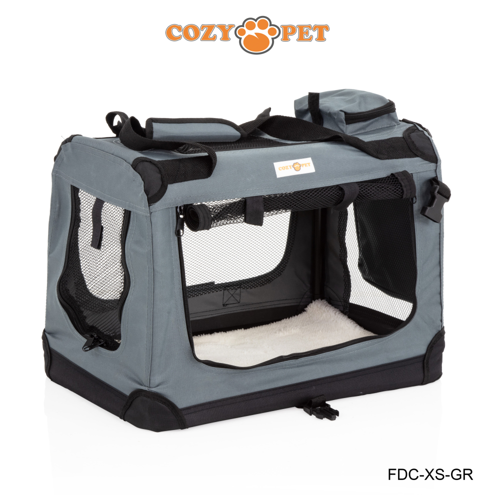 Fabric Dog Crate Grey, XS Size 50cm, Cat Pet Carrier by Cozy Pet Transport Travel Cage FDC-XS-GR