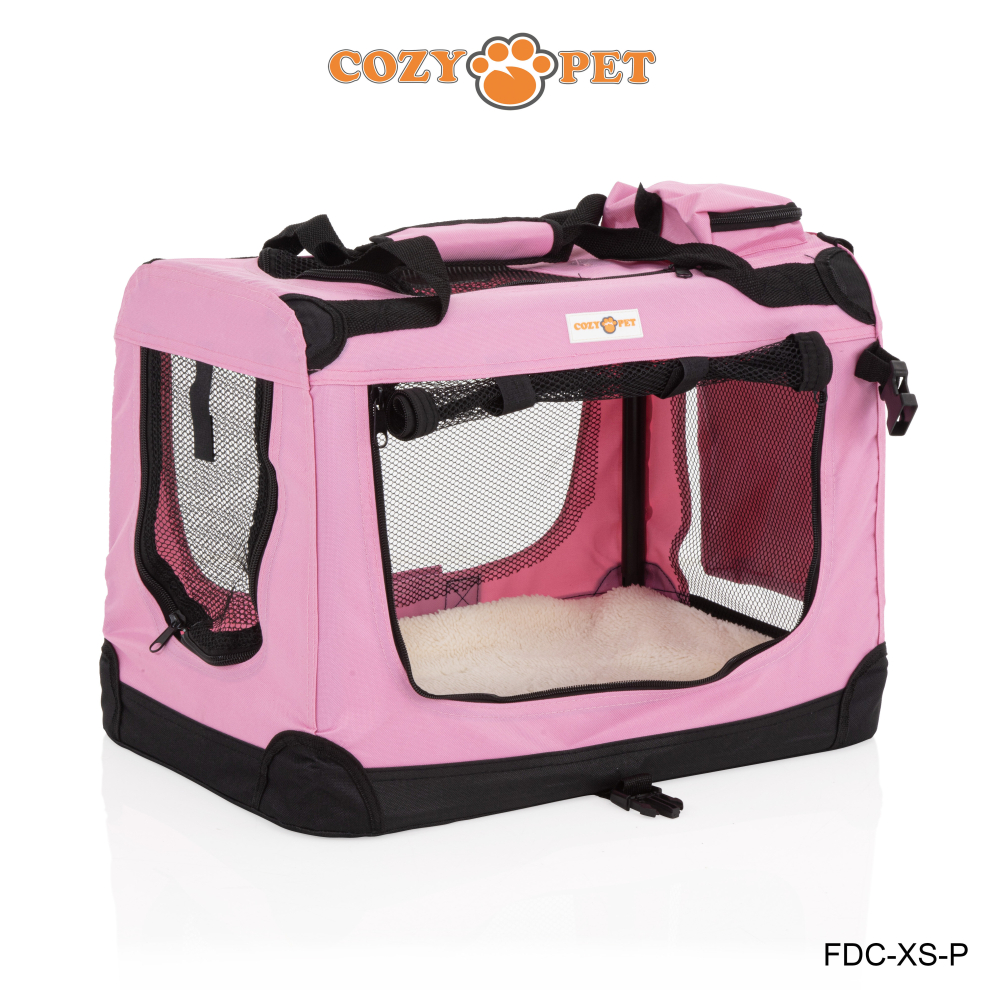 Fabric Dog Crate Pink, XS Size 50cm, Cat Pet Carrier by Cozy Pet Transport Travel Cage FDC-XS-P