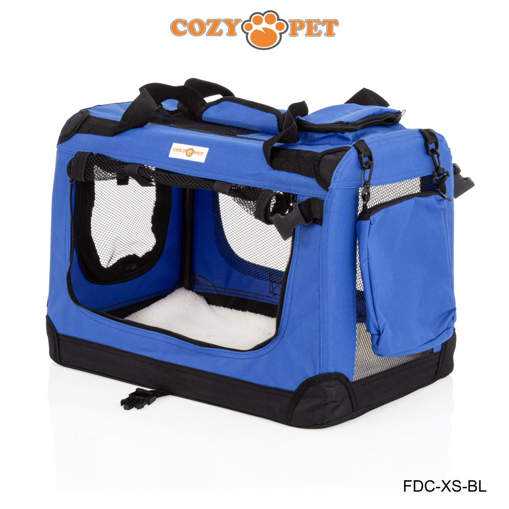 Fabric Dog Crate Blue, XS Size 50cm, Cat Pet Carrier by Cozy Pet Transport Travel Cage FDC-XS-BL