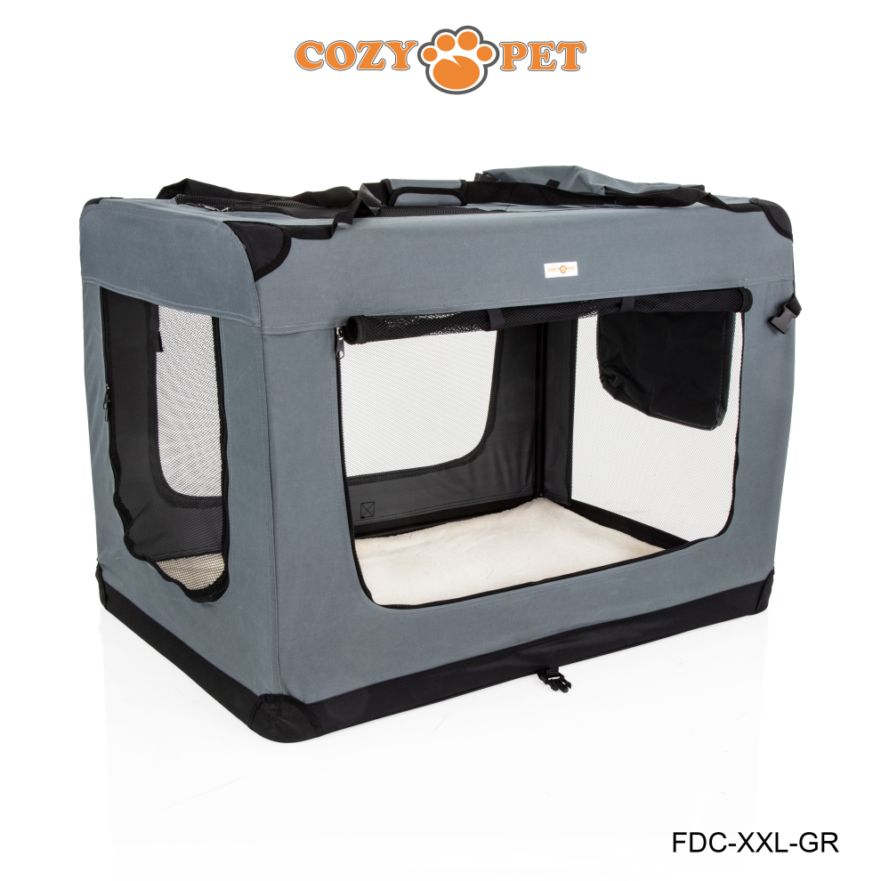 Fabric Dog Crate Grey, XXL Size 101cm, Cat Pet Carrier by Cozy Pet Transport Travel Cage FDC-XXL-GR