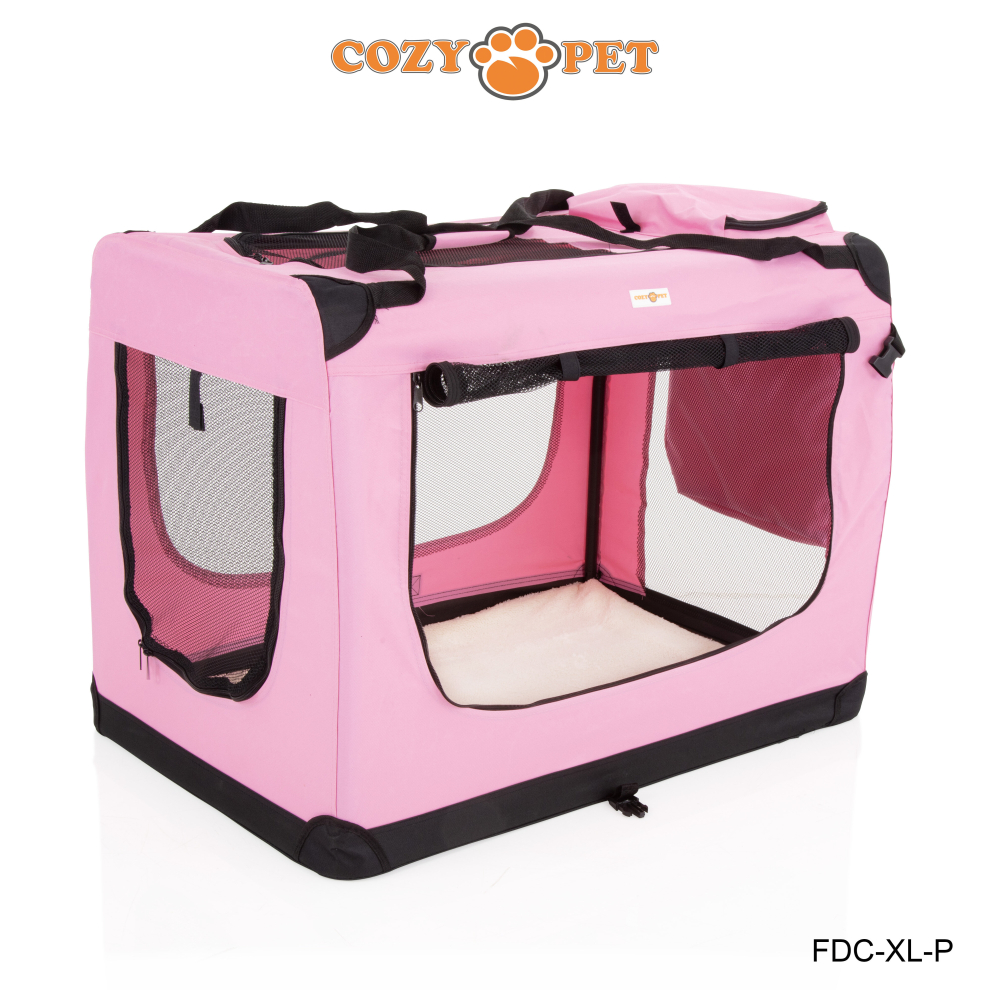 Fabric Dog Crate Pink, XL Size 90cm, Cat Pet Carrier by Cozy Pet Transport Travel Cage FDC-XL-P