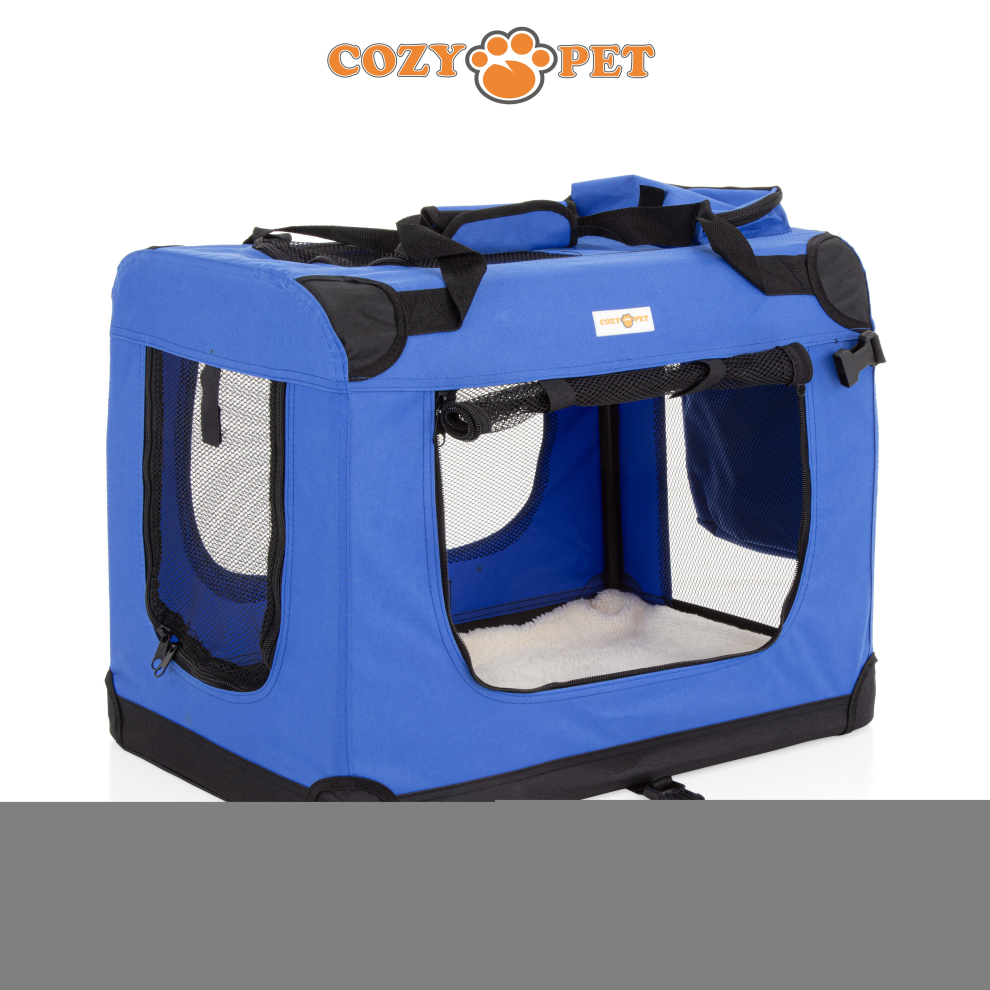 Fabric Dog Crate Blue, S Size 60cm, Cat Pet Carrier by Cozy Pet Transport Travel Cage FDC-S-BL