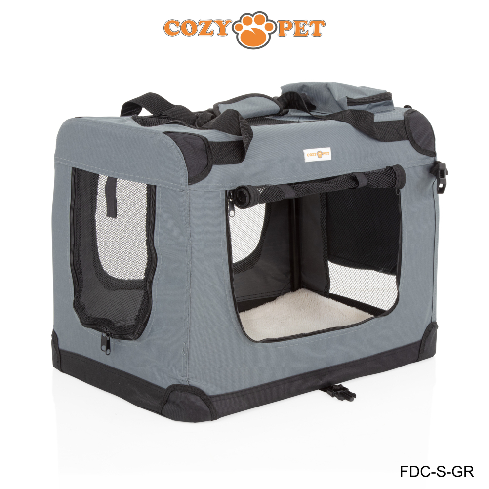 Fabric Dog Crate Grey, S Size 60cm, Cat Pet Carrier by Cozy Pet Transport Travel Cage FDC-S-GR