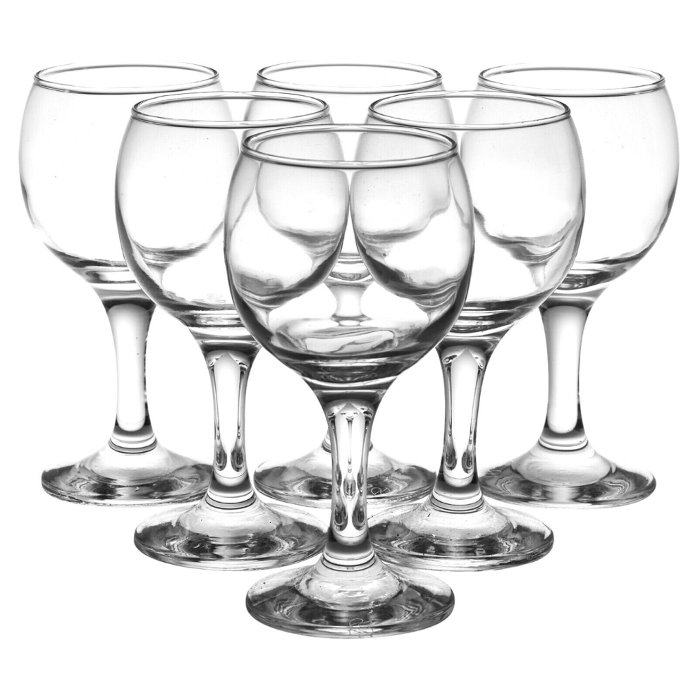 Clear Glass Red White Stemmed Wine Glasses Dishwasher Safe Stemware Set 6x255ml