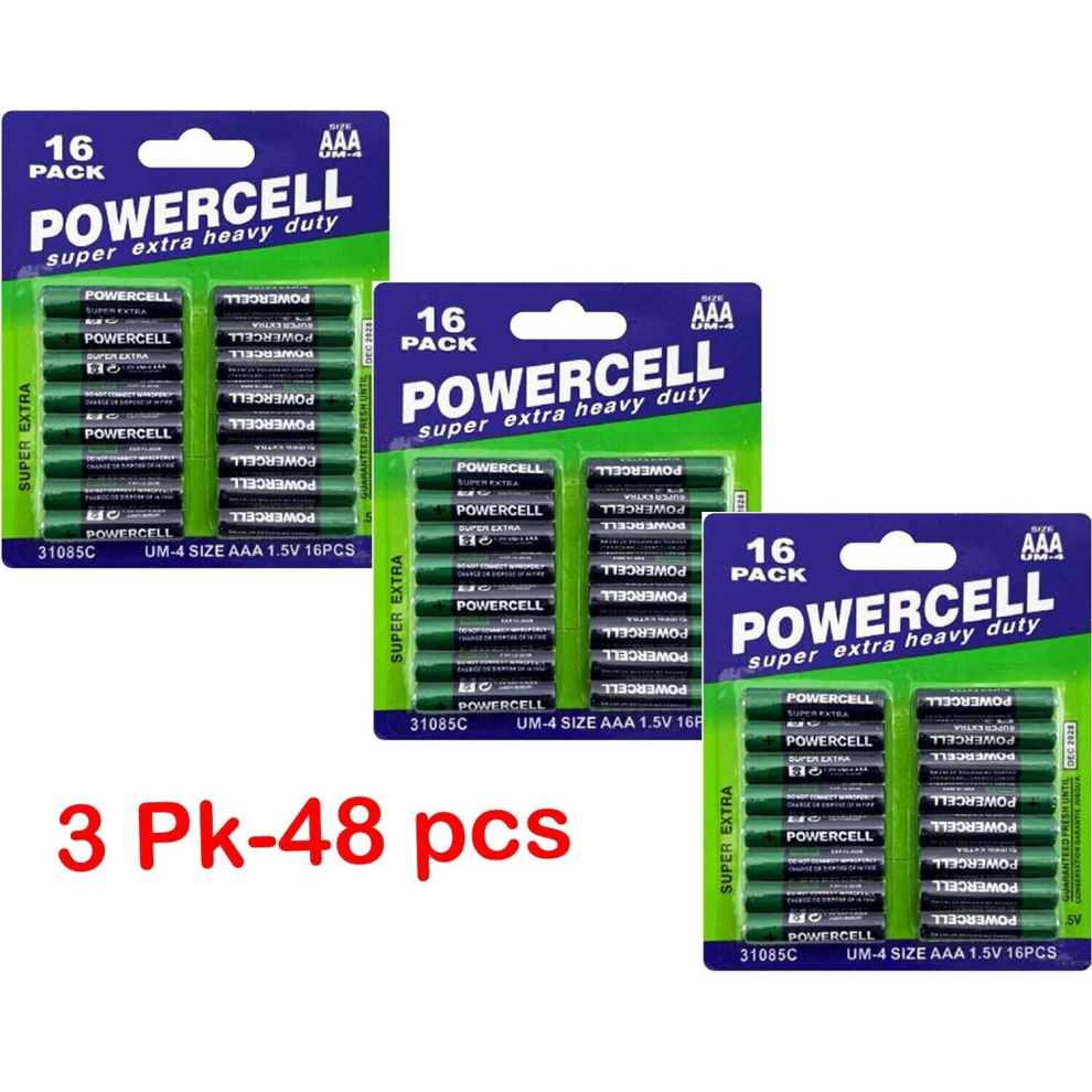 (AA Battery, 3pk- 48 Pcs) 16 X Power cell AA &AAA Battery 1.5V Heavy Duty Batteries Value Pack Zinc 32/48