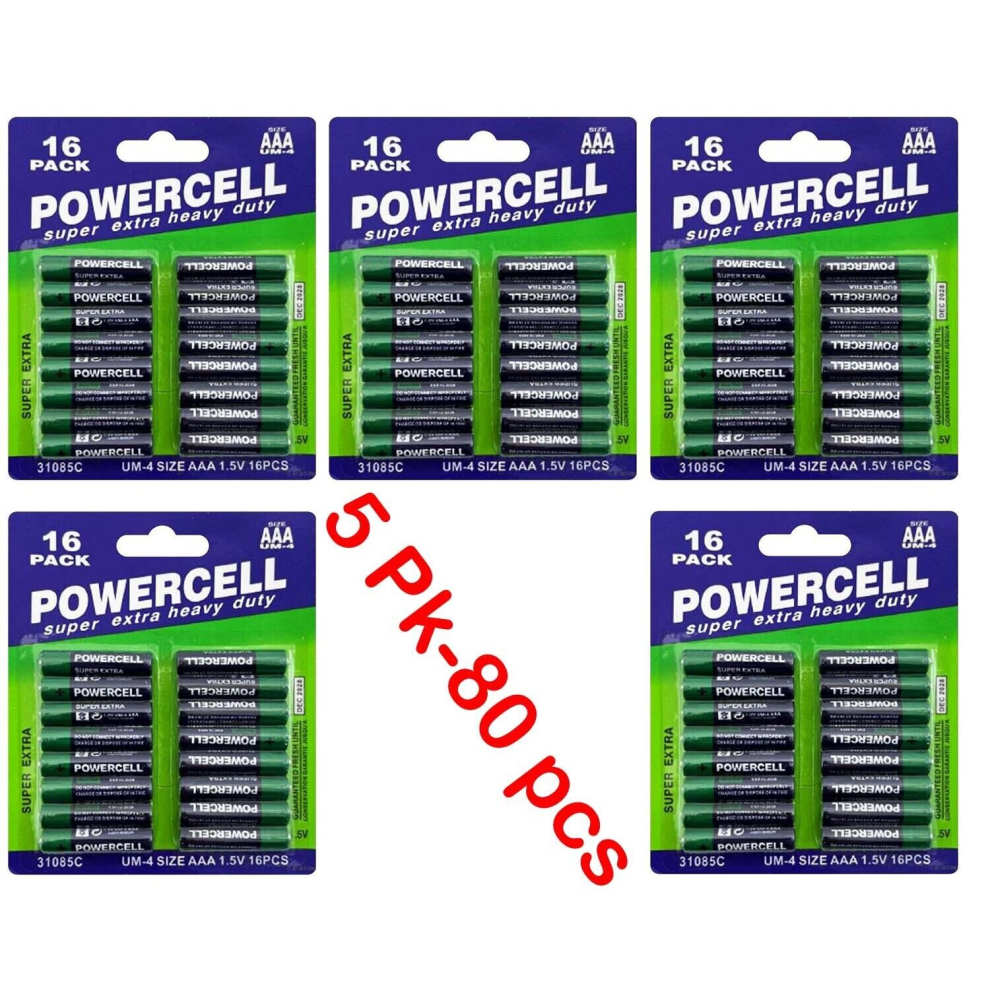 (AA Battery, 5Pk-80 Pcs) 16 X Power cell AA &AAA Battery 1.5V Heavy Duty Batteries Value Pack Zinc 32/48