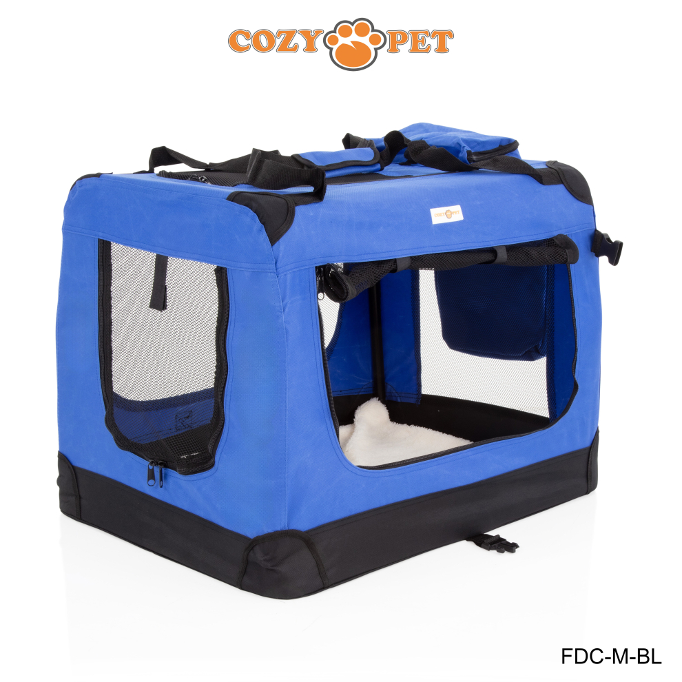Fabric Dog Crate Blue, M Size 70cm, Cat Pet Carrier by Cozy Pet Transport Travel Cage FDC-M-BL