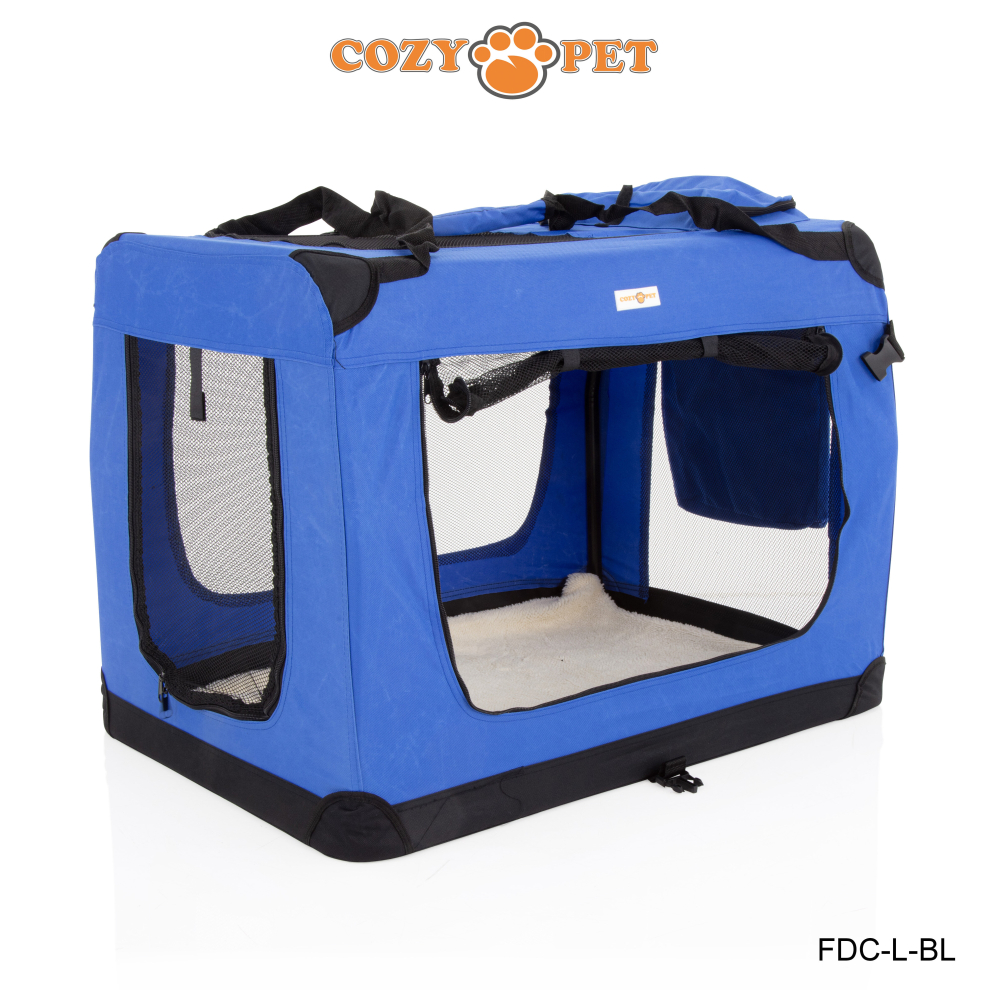 Fabric Dog Crate Blue, L Size 82cm, Cat Pet Carrier by Cozy Pet Transport Travel Cage FDC-L-BL