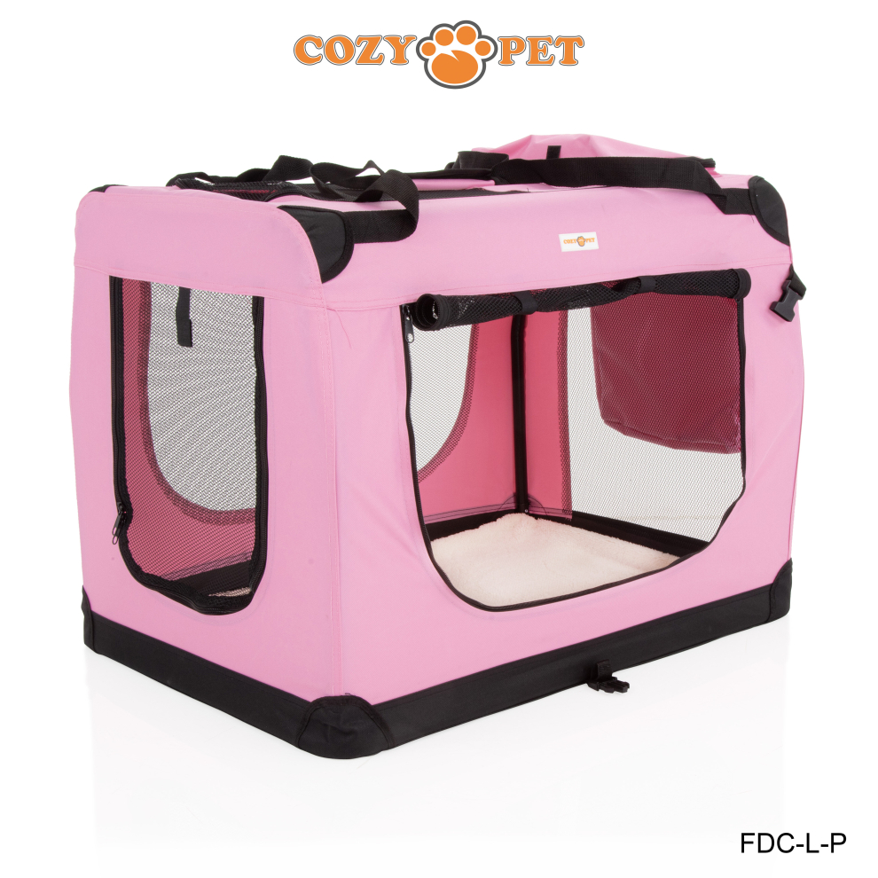 Fabric Dog Crate Pink, L Size 82cm, Cat Pet Carrier by Cozy Pet Transport Travel Cage FDC-L-P