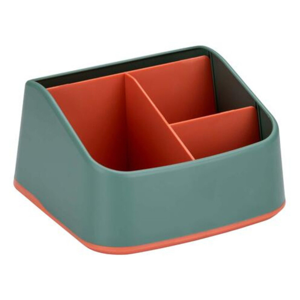 (Green - 4 Compartment - Square) Office Desk Organiser Pencil Pen Holder Storage Pot Tidy Makeup Brush Two-Tone-image-OPC-PD2TJS8-NEW