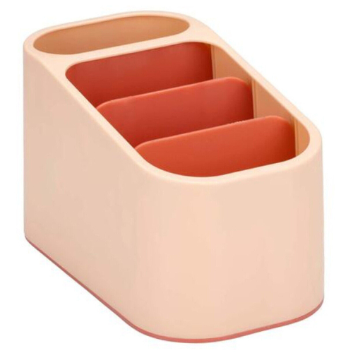 (Peach - 4 Compartment - Rectangle) Office Desk Organiser Pencil Pen Holder Storage Pot Tidy Makeup Brush Two-Tone