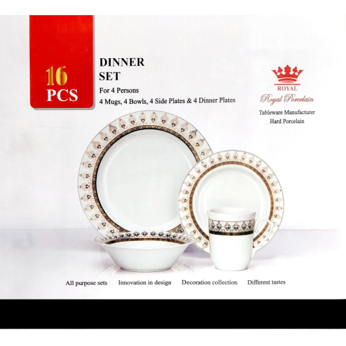 16PC Dinner Set White Porcelain Dining Plates Bowls Dinnerware Vintage 1
