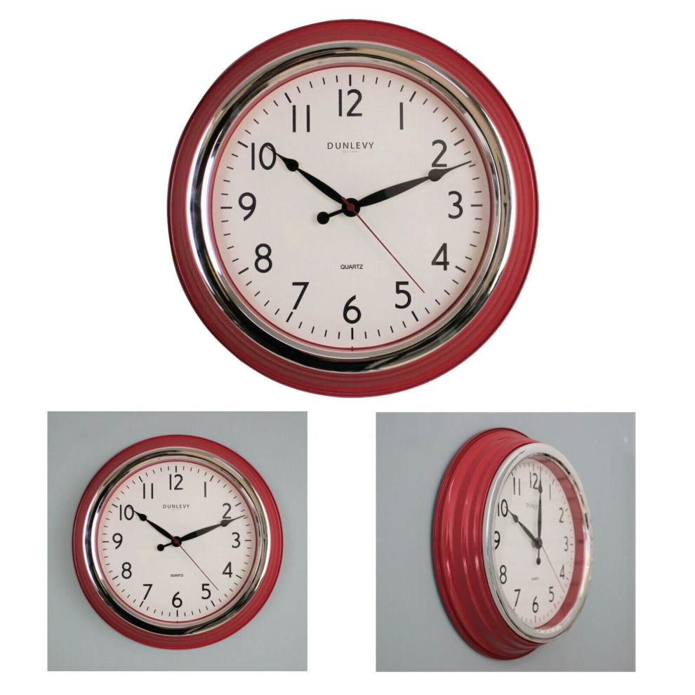 Large Wall Clock Round Modern Vintage Retro Quartz Home Bedroom Red 14