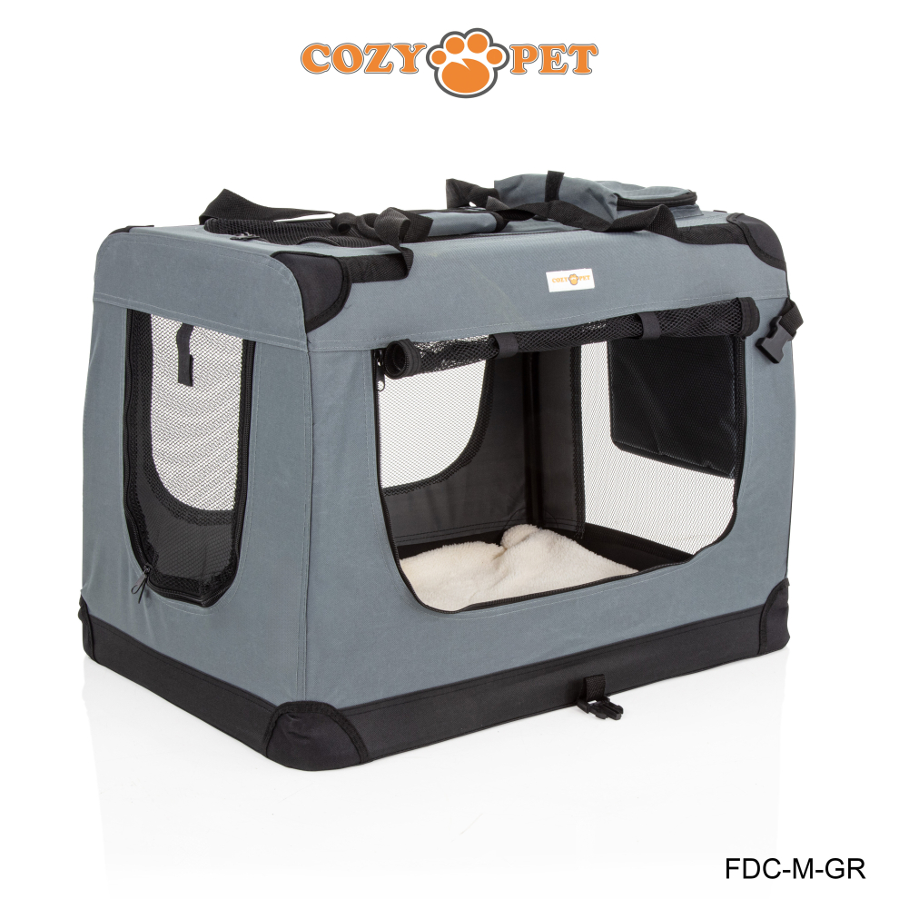 Fabric Dog Crate Grey, M Size 70cm, Cat Pet Carrier by Cozy Pet Transport Travel Cage FDC-M-GR