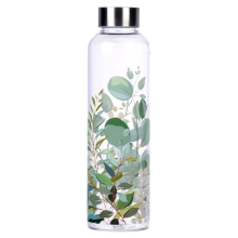 (Floral Leaf) Glass Water Bottle Sports Gym Drinking Outdoor