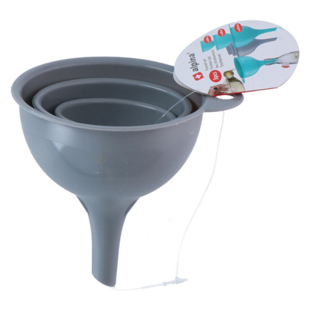 (Grey) 3PC Funnel Set Kitchen Plastic Liquid Oil Pouring