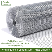 Welded Wire Mesh 1"x1" Galvanised W 60cm x L 30m by Garden Universe Fence Aviary Rabbit Chicken W01-2