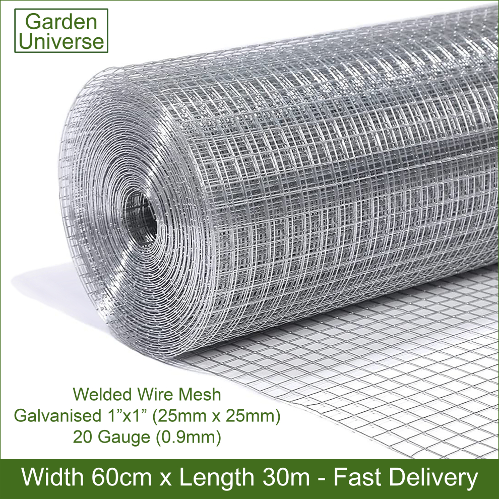 Welded Wire Mesh 1"x1" Galvanised W 60cm x L 30m by Garden Universe Fence Aviary Rabbit Chicken W01-2