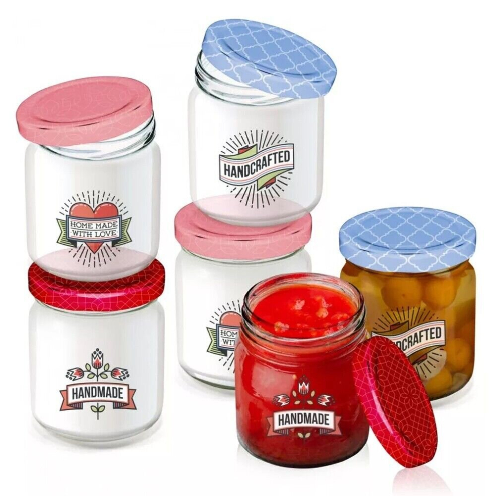 Jam Jars Glass Preserve Pots Homemade Pickles Chutney Honey 200ml 6x