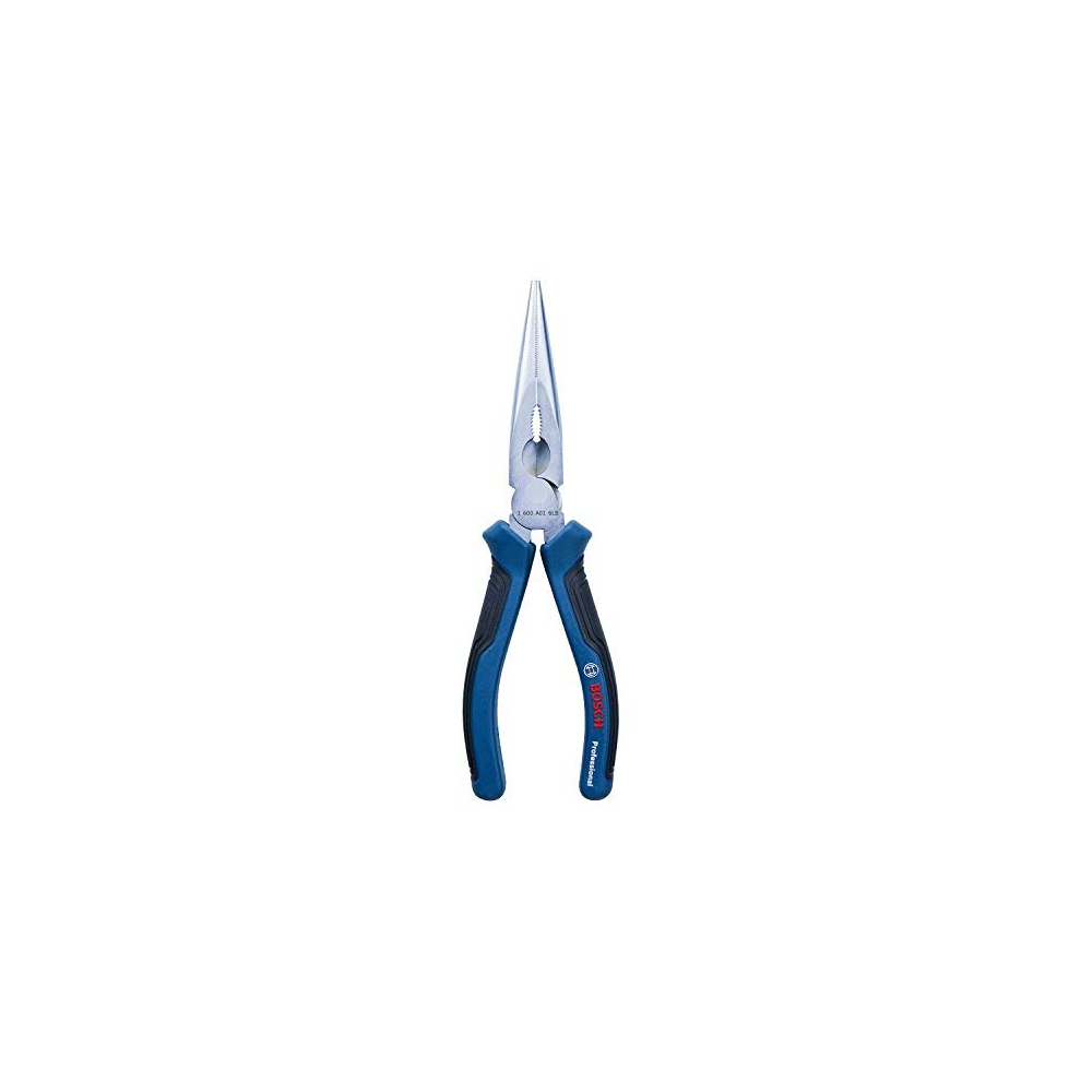Bosch Professional 1600A01TH8 200mm Needle Nose Pliers Straight, Chrome Vanadium Steel, Rubberised Grip, Blue