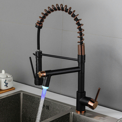 Kitchen Faucet Black with Rose Gold Multifunctional Hot and Cold Sink American Spring Faucet Vegetable With LED Faucet 1