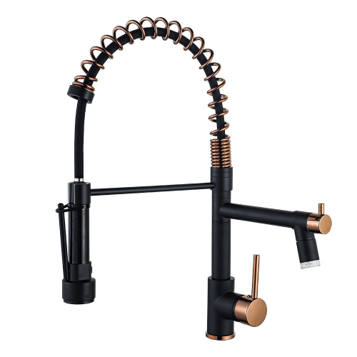 Kitchen Faucet Black with Rose Gold Multifunctional Hot and Cold Sink American Spring Faucet Vegetable With LED Faucet