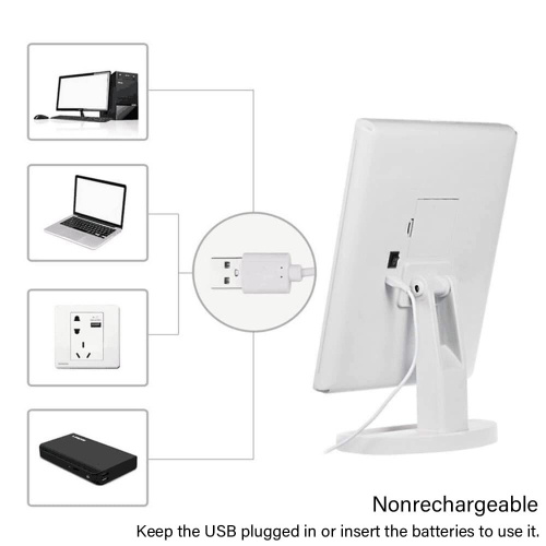 White 16 LED Touch Vanity Mirror Cosmetic light 180° Rotation Tray 2