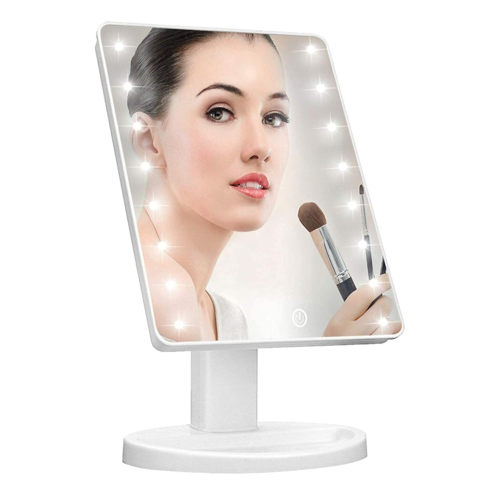 White 16 LED Touch Vanity Mirror Cosmetic light 180° Rotation Tray