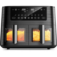 Dual Air Fryer with Visual Window, 9L XL Capacity, 2 Drawers, 9-In-1 Cooking Presets, Touch Screen