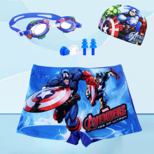 (Marvel 4, 10-20kg) Spiderman Kid Swimwear Pants Cap Set Baby Boy Swimsuit Shorts Cartoon Spiderman kidsSwimming Trunks Glasses Gift