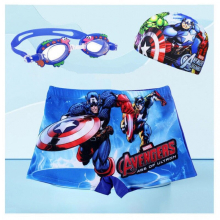 (Marvel 7, 10-20kg) Spiderman Kid Swimwear Pants Cap Set Baby Boy Swimsuit Shorts Cartoon Spiderman kidsSwimming Trunks Glasses Gift
