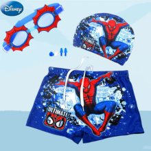 (Marvel 12, 20-35kg) Spiderman Kid Swimwear Pants Cap Set Baby Boy Swimsuit Shorts Cartoon Spiderman kidsSwimming Trunks Glasses Gift