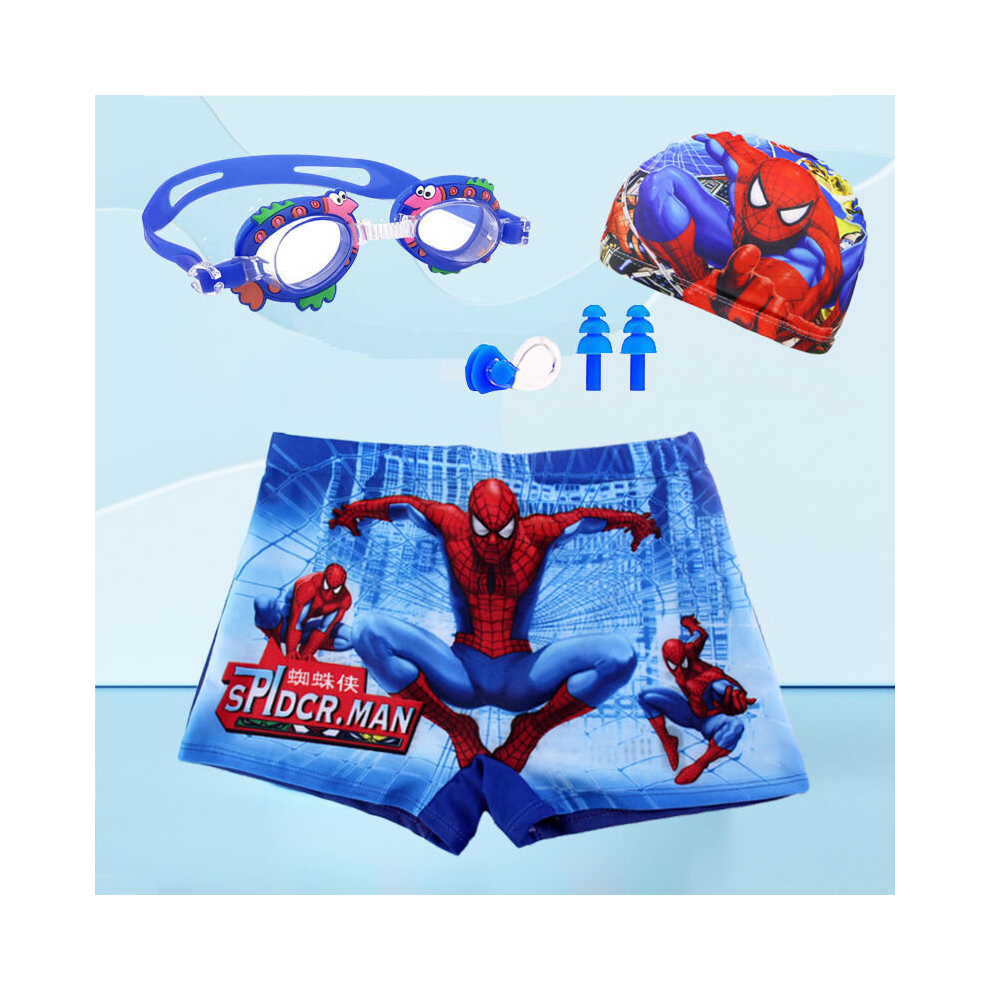 (Marvel 5, 10-20kg) Spiderman Kid Swimwear Pants Cap Set Baby Boy Swimsuit Shorts Cartoon Spiderman kidsSwimming Trunks Glasses Gift