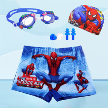 (Marvel 5, 20-35kg) Spiderman Kid Swimwear Pants Cap Set Baby Boy Swimsuit Shorts Cartoon Spiderman kidsSwimming Trunks Glasses Gift