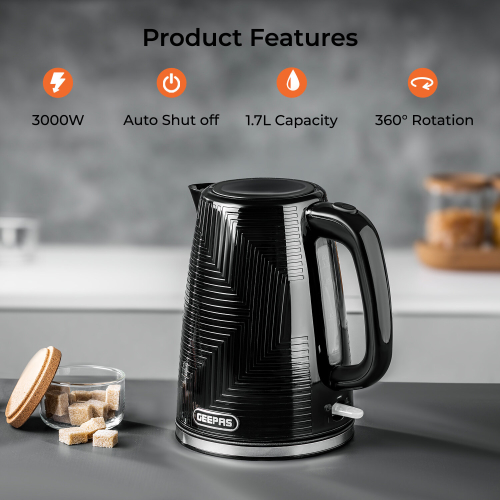 GEEPAS (Black) Geepas 1.7L Electric Kettle & 2 Slice Toaster Set 2